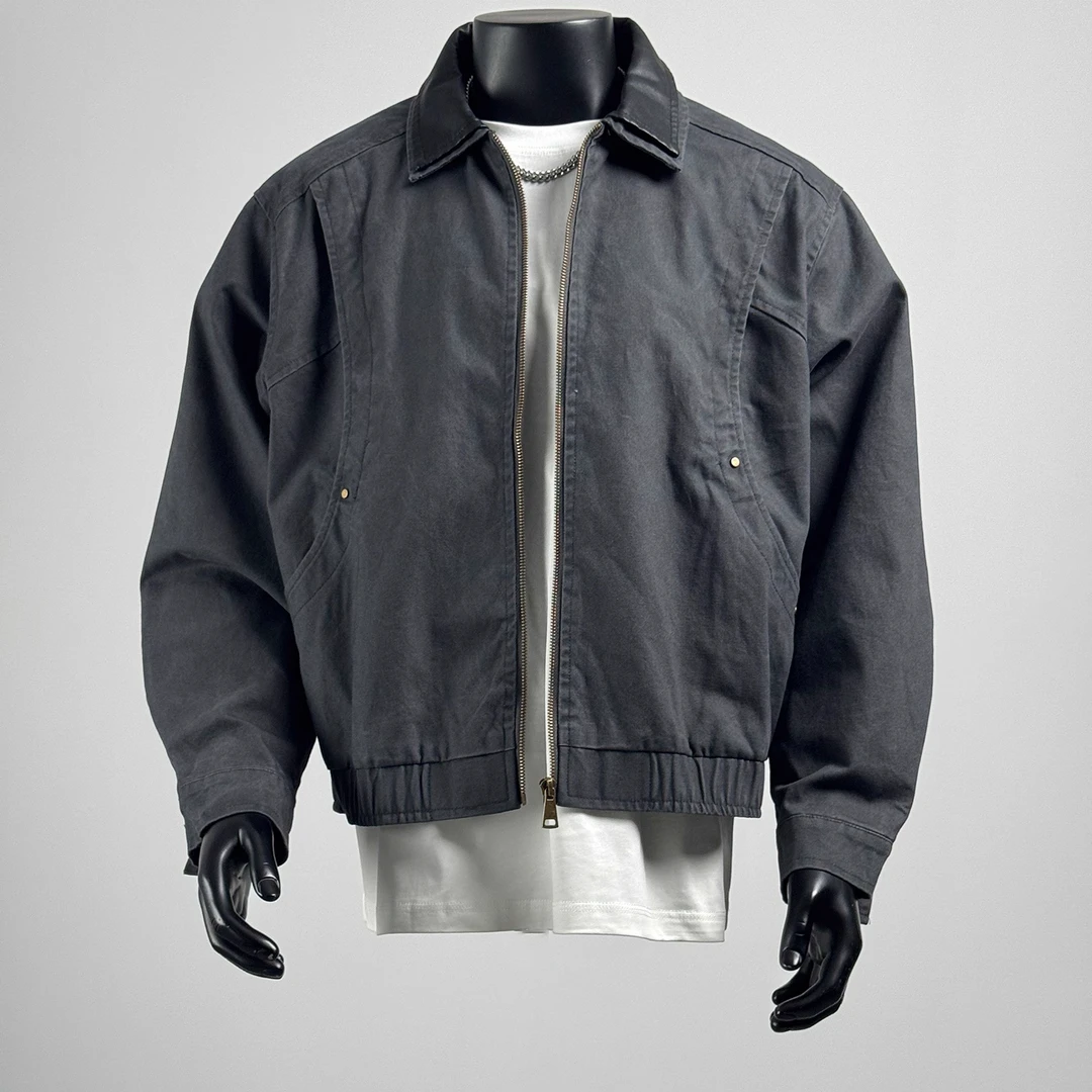 ohmmayby美式撞色双翻领棒球夹克男秋季简约百搭工装外套复古上衣