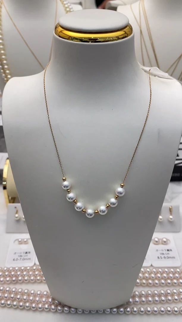 项链18K金镶嵌海水珍珠微笑链6.5-7.0mm