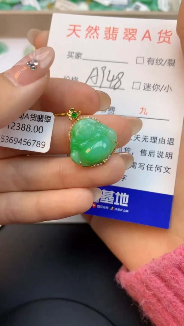 颈饰18K金镶嵌翡翠天然缅甸a货翡翠百元以上9元证书费自理