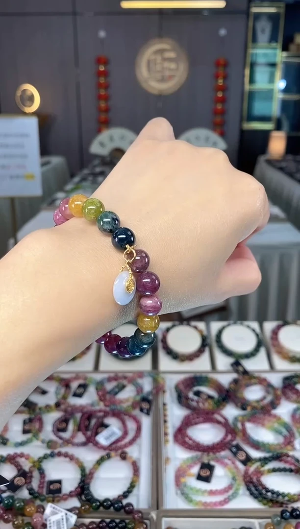 未镶嵌老矿碧玺彩虹单圈手串9mm+碧玺hon多样性发一条