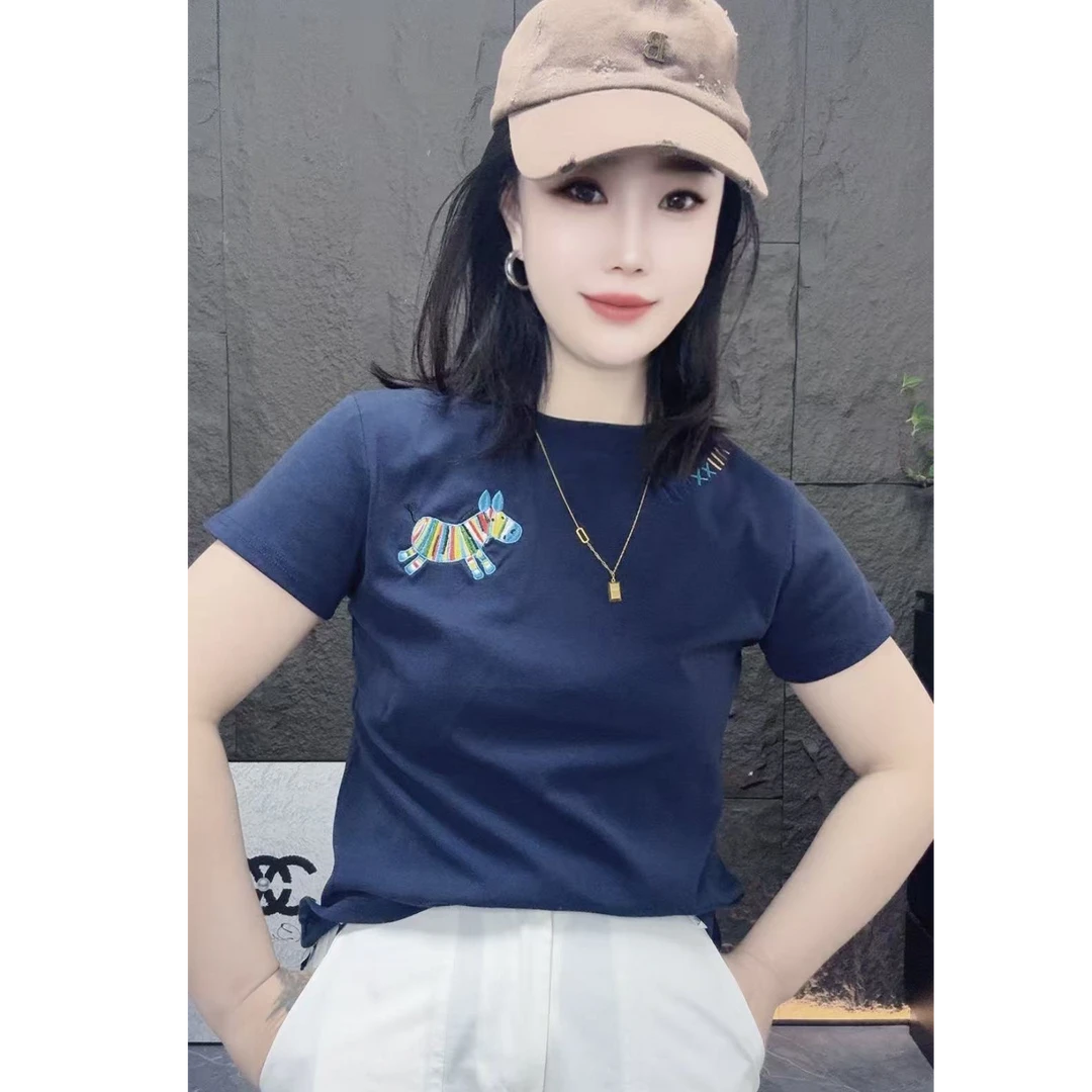 彩虹字母小马刺绣百搭款短袖72251