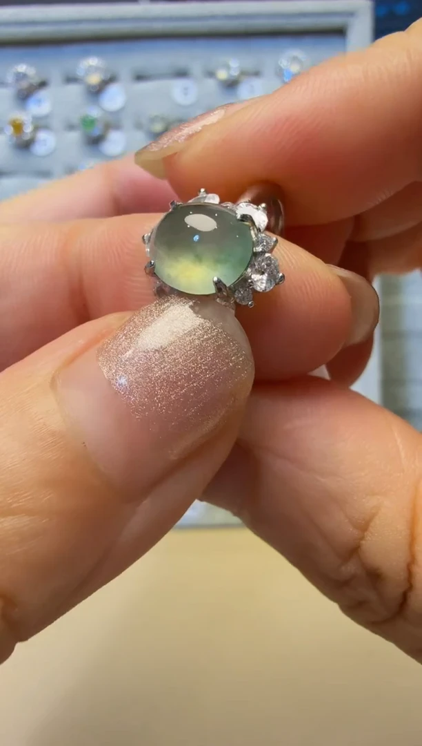 银S925镶嵌戒指翡翠925银镶缅甸A货翡翠戒指