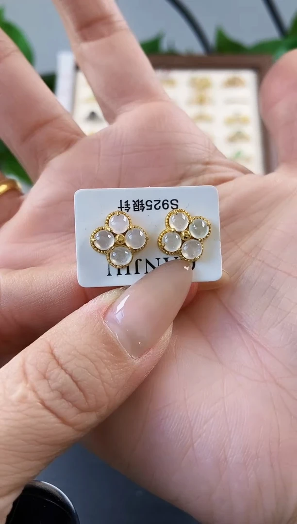 银S925镶嵌翡翠耳饰12