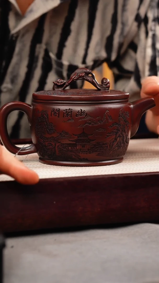 茶杯紫砂铁皮石红 如意大汉瓦 刻绘