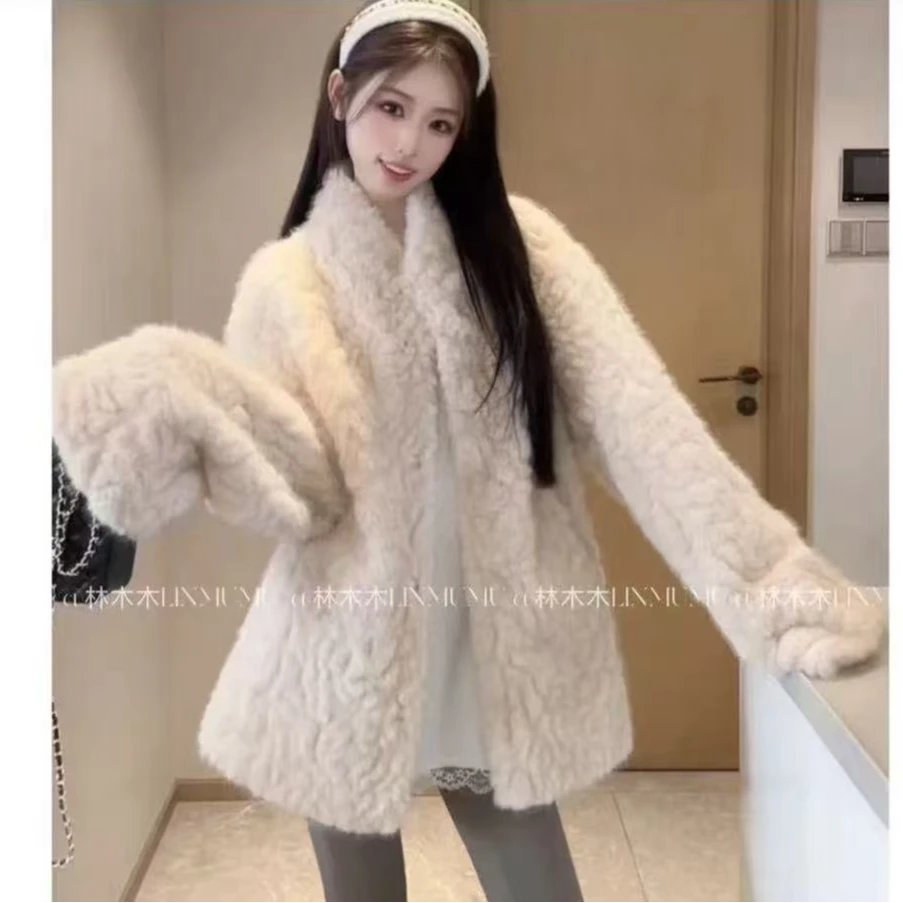 KW【摩卡鎏光】南油高领一粒扣卷卷毛中长款宽松中长款外套