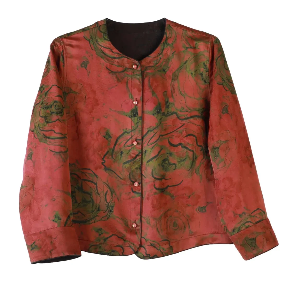 芹 新中式风桑蚕丝 粉墨玫瑰外套 373324