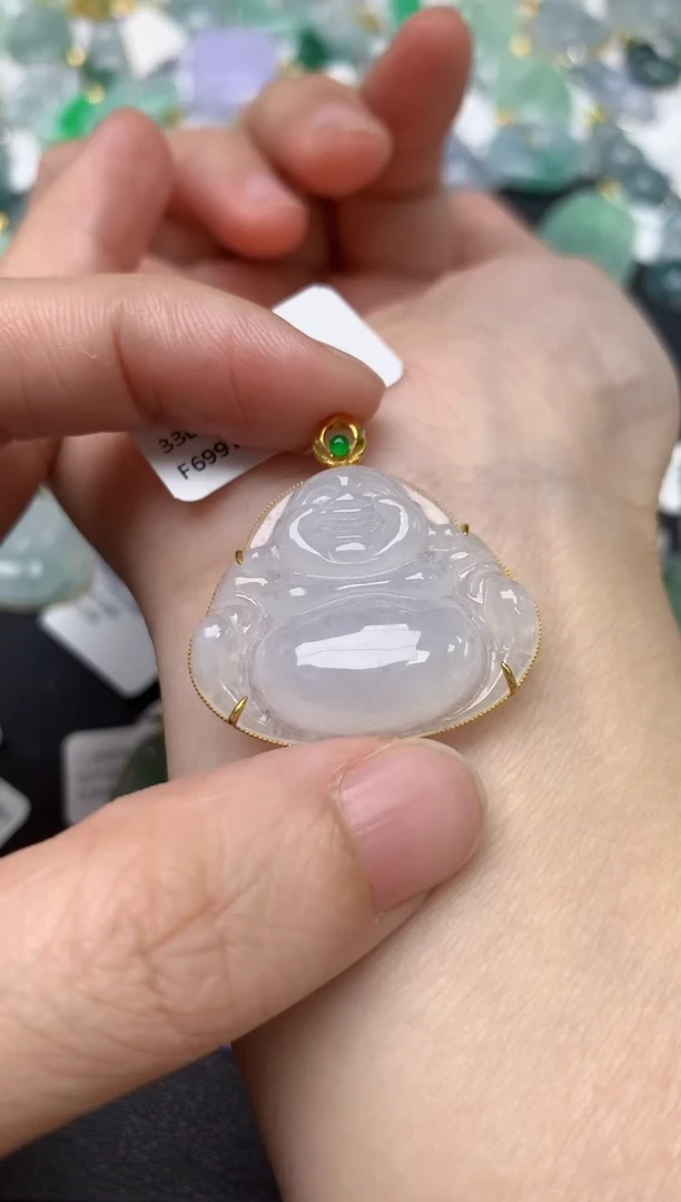 颈饰18K金镶嵌翡翠天然缅甸A货翡翠