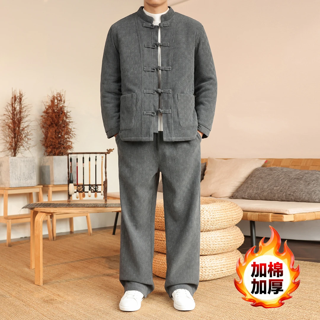 冬季新款加厚保暖棉衣套装中国风新中式休闲复古欧棉绒棉服套装潮