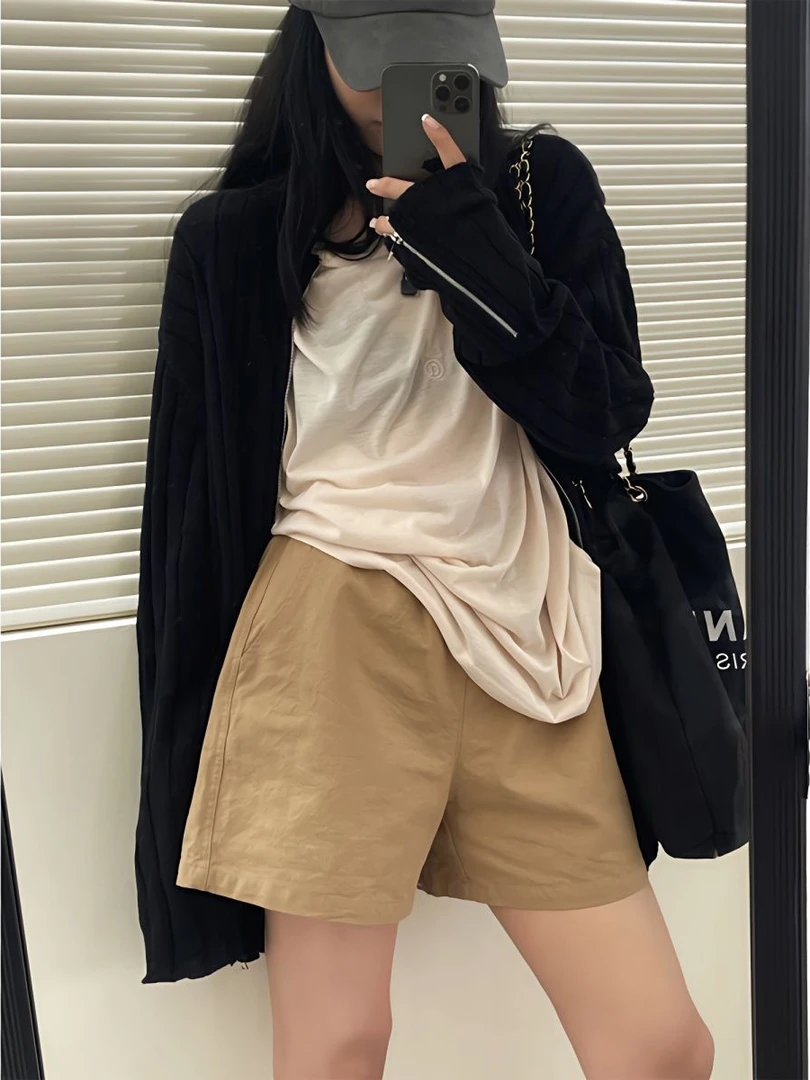 优子家纯棉短裤百搭夏季阔腿宽松显瘦外穿薄款纯色