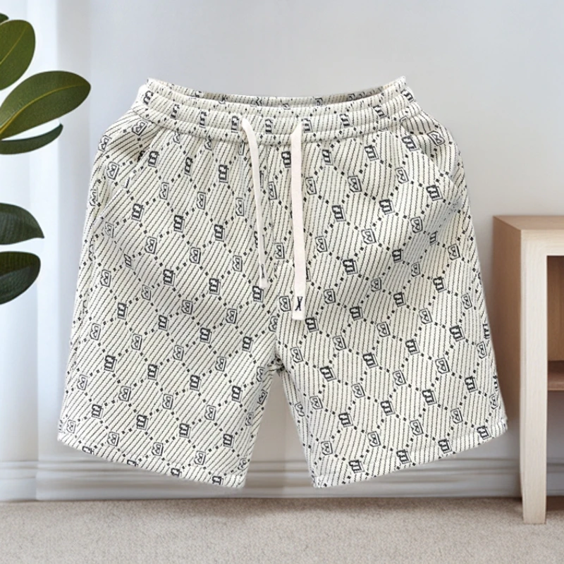 劳玛杜伽字母提花短裤男夏季松紧腰系带休闲五分裤子潮流个性男裤