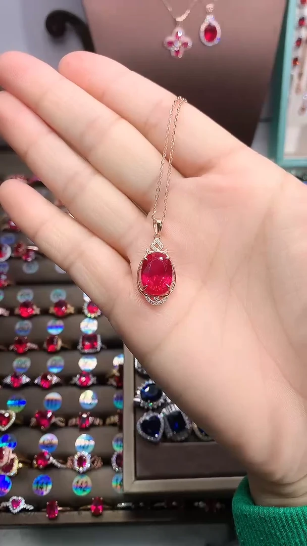 【闪购商品】红宝石吊坠(赠链)银S925镶嵌玫瑰金