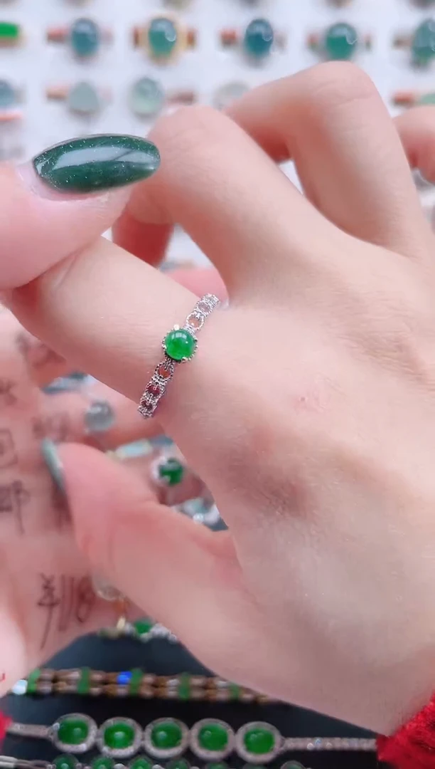 银S925镶嵌戒指翡翠天然翡翠