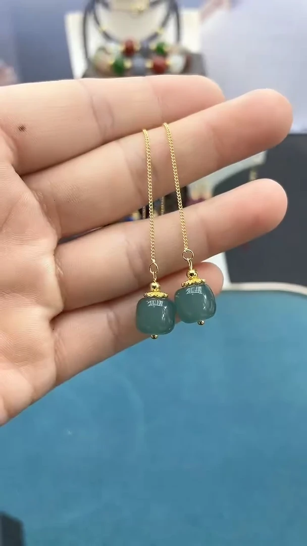 【闪购商品】翡翠耳饰14K金镶嵌蓝水耳线