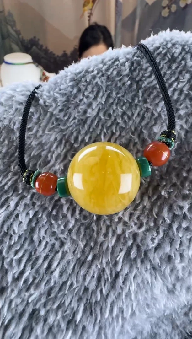 未镶嵌蜜蜡裸石蜜蜡圆珠锁骨链25.3mm