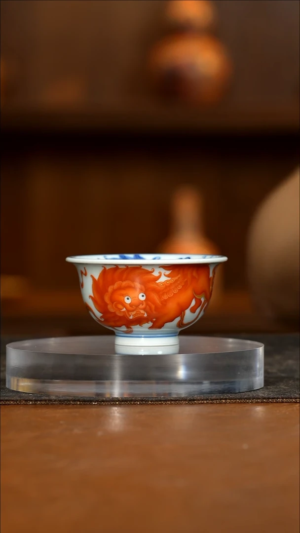 立明堂青花矾红彩太极宗师厚胎小压手