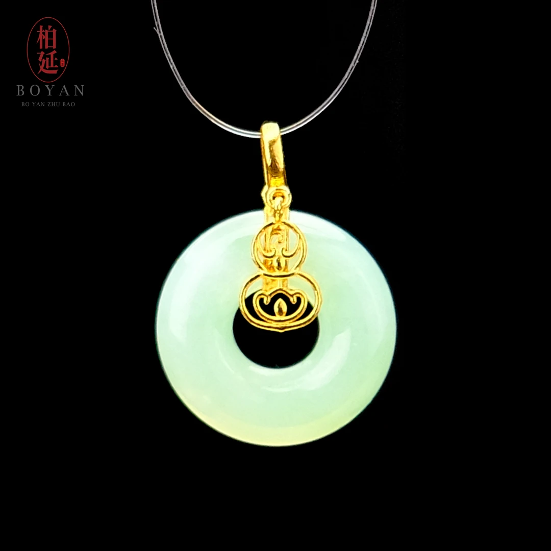 【柏延】18K金缅甸天然A级翡翠甜甜圈吊坠高品果绿贵气珠宝ZJ0009