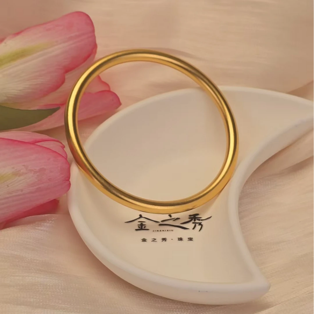 金之秀珠宝  女款素圈卡5mm古法手镯百搭实心磨砂简约七夕送礼物