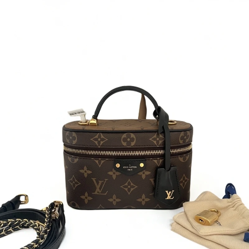 99新 LouisVuitton/路易威登 复古老花Vanity窄拼色化妆包芯片款