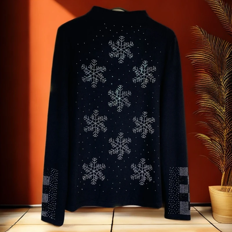 【雪花云朵绒】女秋冬轻奢长袖半高领上衣百搭休闲时尚打底黑色8212