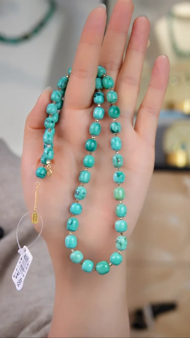 18K金镶嵌绿松石项链1