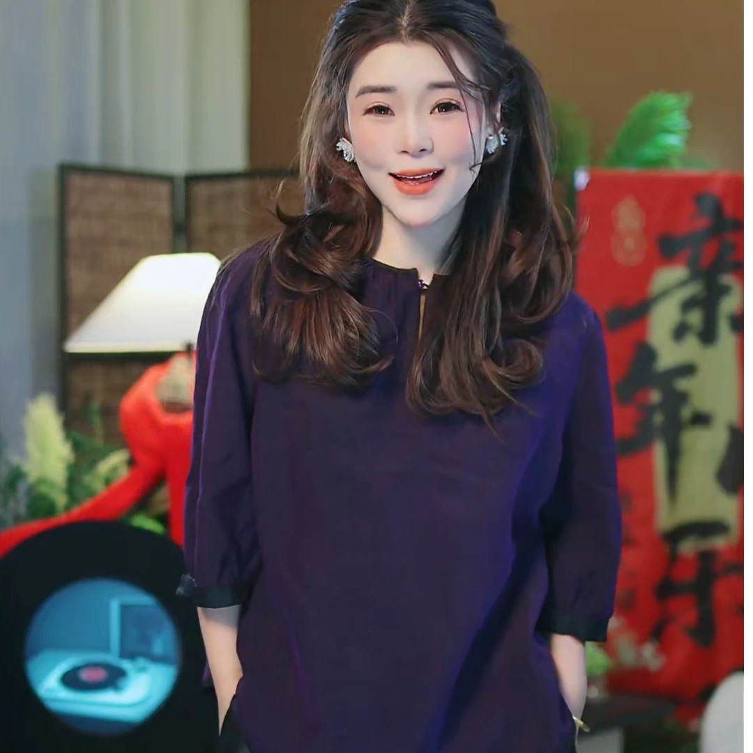 杯子家《紫龟中袖两面穿上衣》桑蚕丝香云纱龟裂纹百搭单穿打底