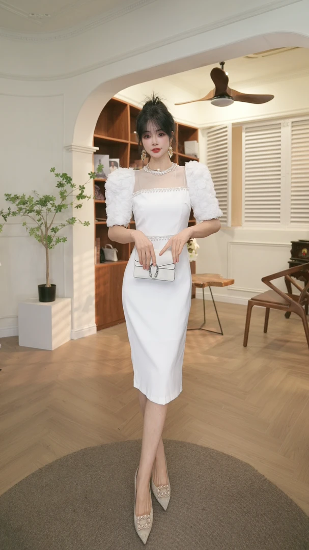 【JANE·简】气质黑色法式礼服名媛宴会收腰修身优雅连衣裙50106