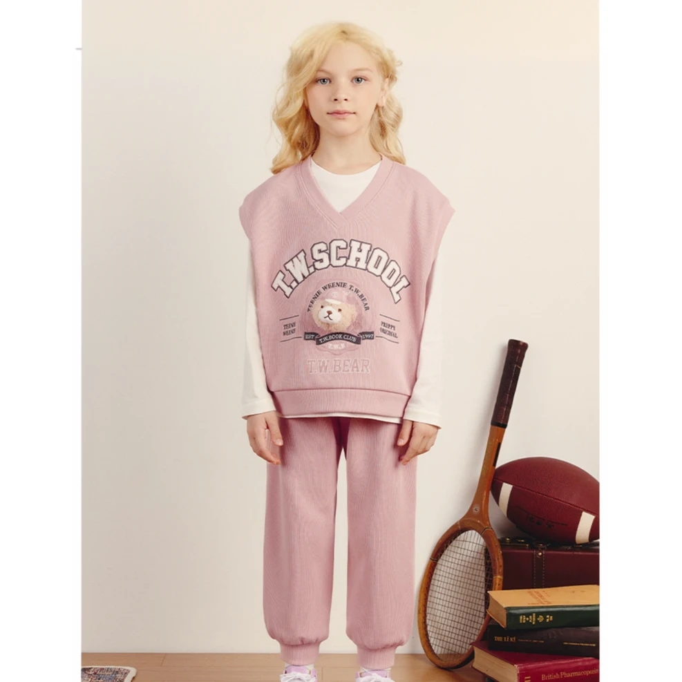 TeenieWeenieKids24年秋款女童时尚马甲T恤长裤三件套TKSM243853B