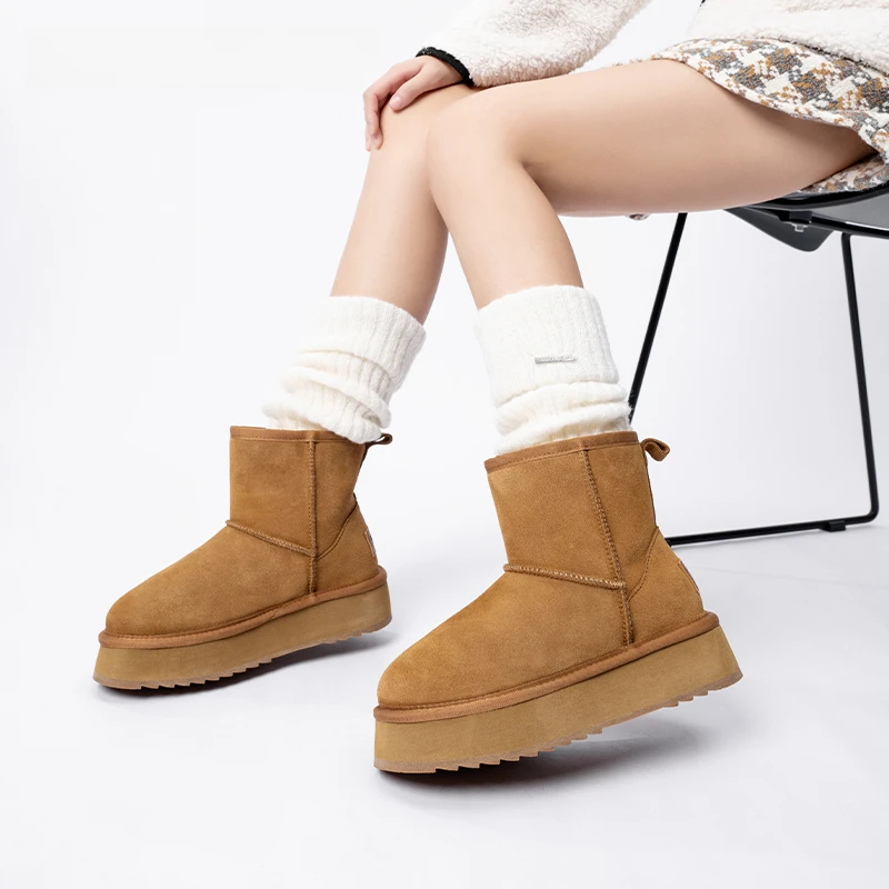 2025新款冬季加绒中筒保暖时尚防滑厚底雪地靴B1094B91622