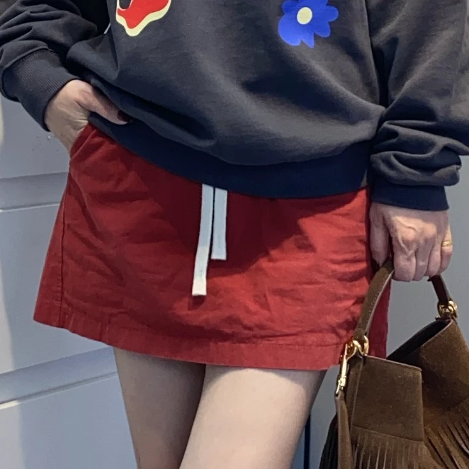 【短裙】纯棉抽绳松紧腰A字宽松休闲显瘦时尚短裙