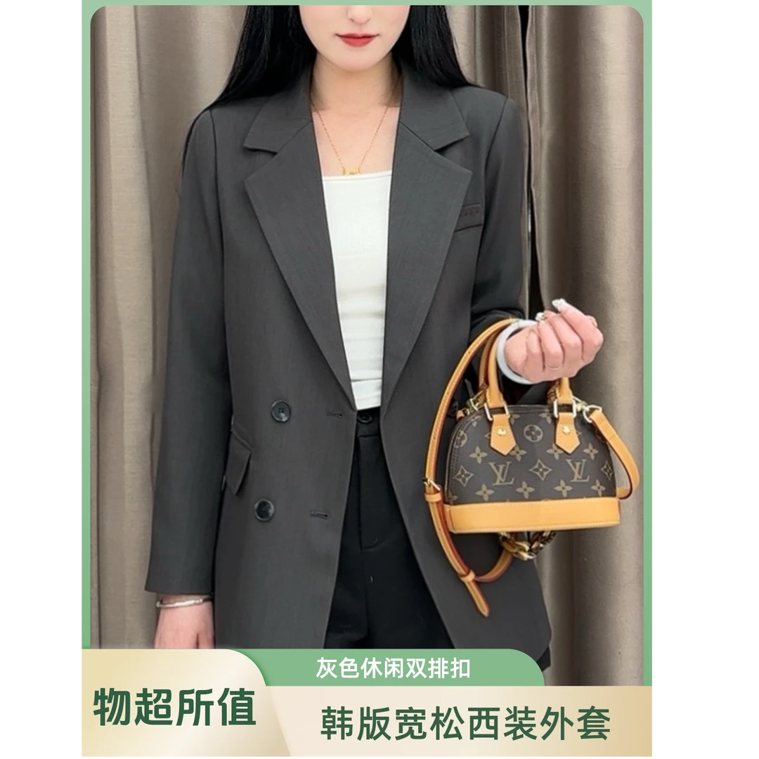 高级灰气质西装外套女2025早春新韩版宽松休闲双排扣西装（25-01）