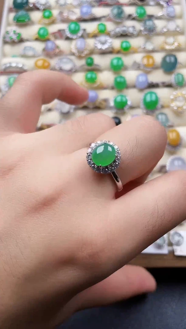 银S925镶嵌戒指翡翠80