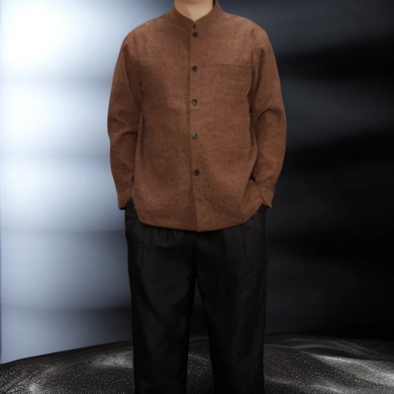 原龟长袖立领香云纱100%桑蚕丝上衣男士薄款宽松中国风男装香云纱