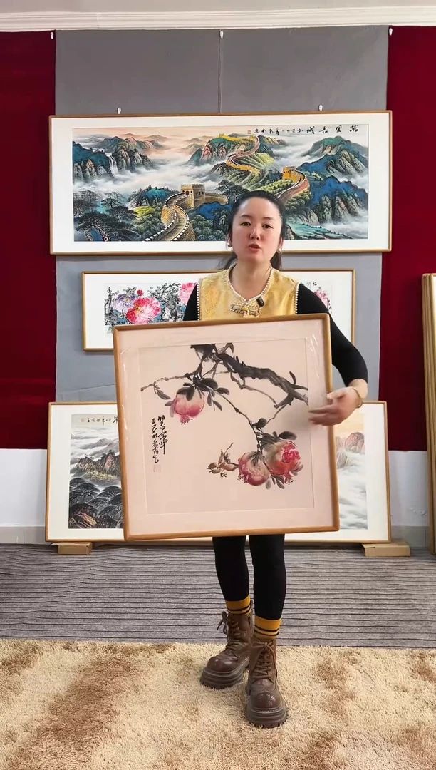 国画手绘石榴斗方62*62尺寸