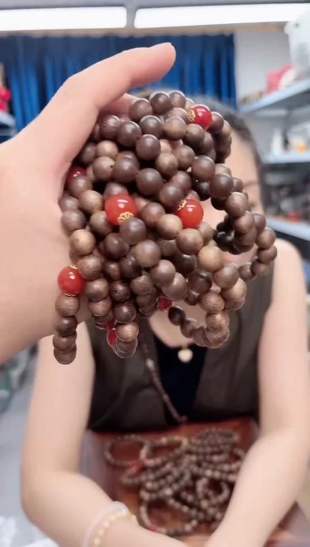 未镶嵌檀香木手串香香木DIY红玛瑙圆珠单圈手串