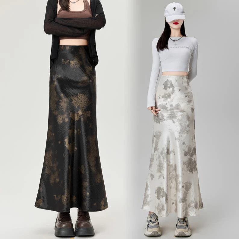 春夏新款气质显瘦高腰复古时尚修身大摆法式中长鱼尾半身裙