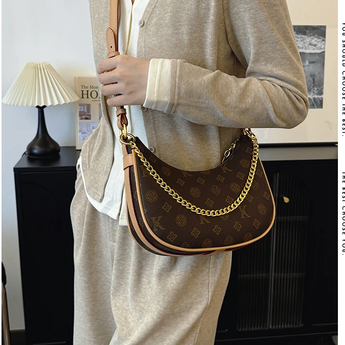 百搭包包牛角包新款链条包女士高级百搭时尚单肩斜挎包