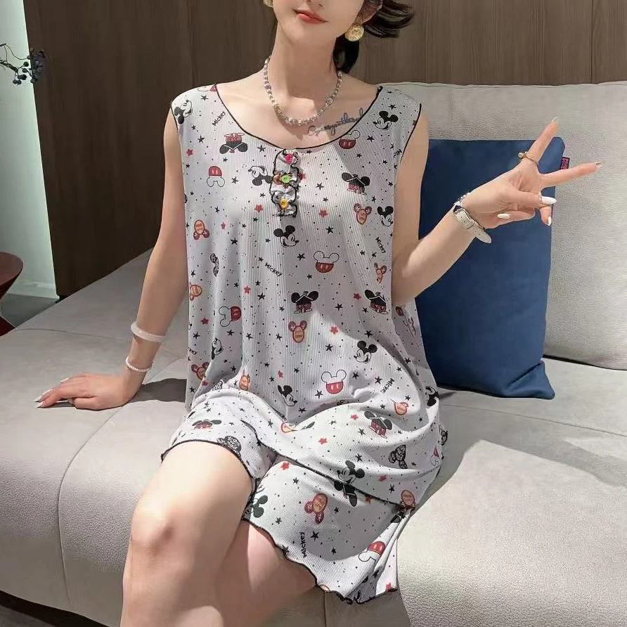 夏季薄款可爱卡通米奇软糯舒适家居服套装+睡裙（裙长96衣70裤50）