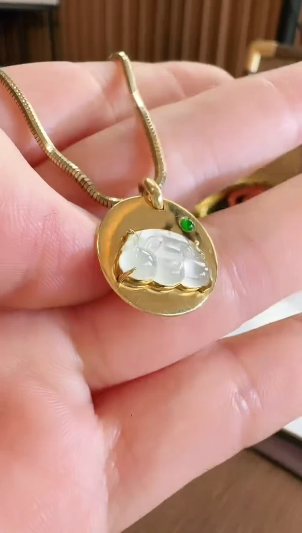 翡翠18K金镶嵌吊坠(不含链)吊坠