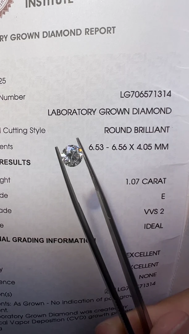 合成钻石裸石未镶嵌四**九LG1314 1.07ct