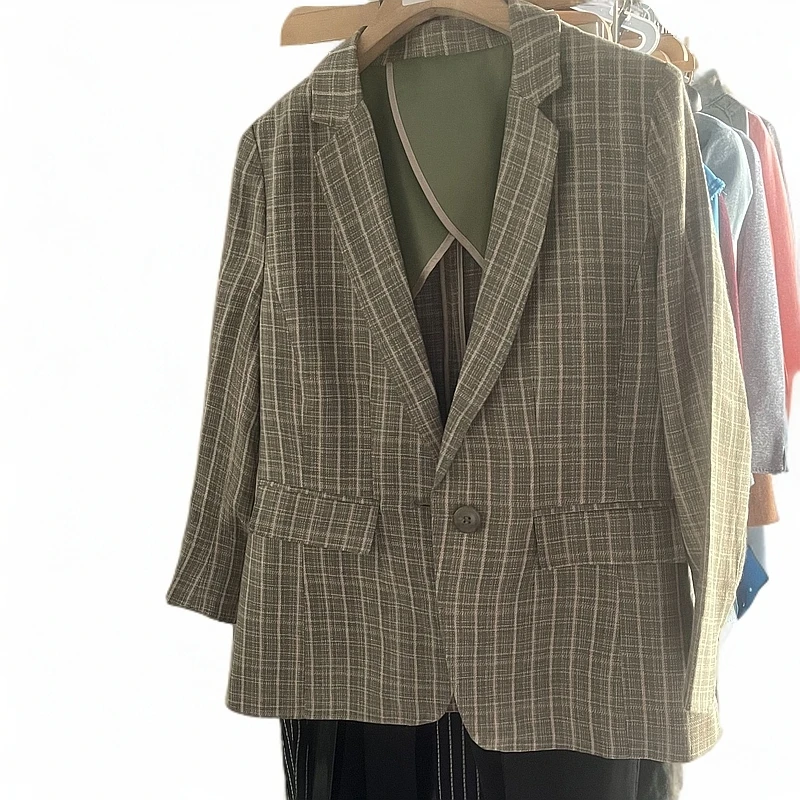 2025新款复古格纹显白优雅一粒扣西装时尚休闲气质百搭