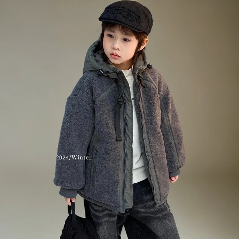 冬季厚款男童棉衣外套儿童女童时尚休闲宝宝连帽加绒加厚中大童