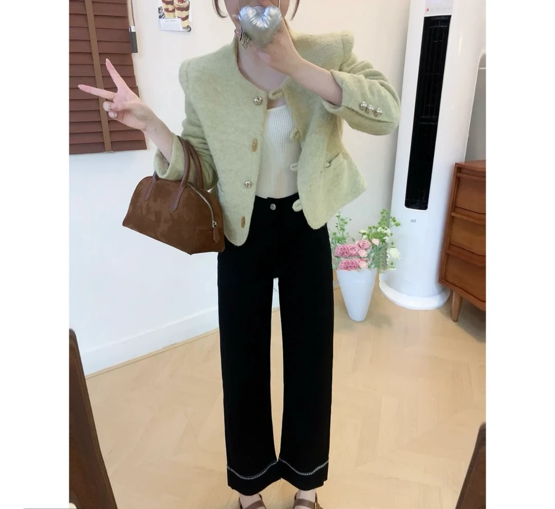 蓝色直筒牛仔裤女春季新款大码胖妹妹梨形身材显瘦弹力宽松阔腿裤