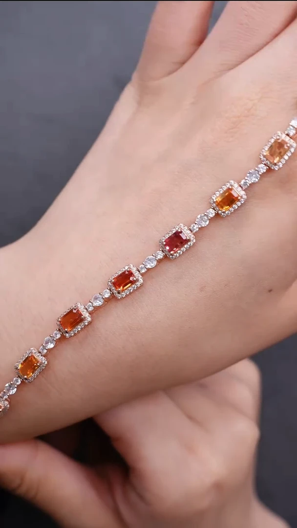 彩色蓝宝石手链银S925镶嵌手链