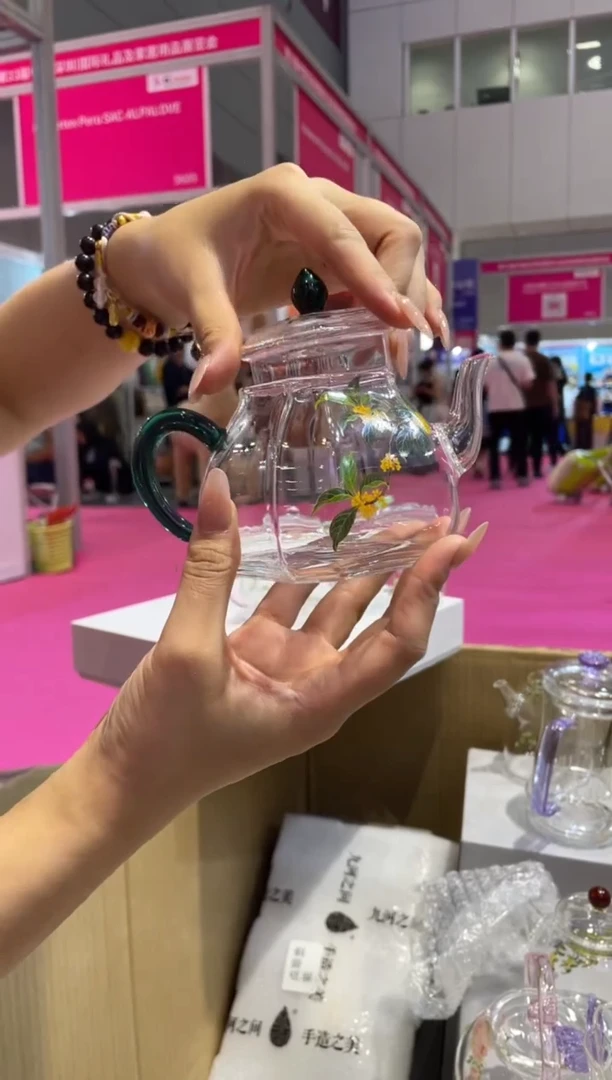 手工艺品琉璃遇器桂花八方小壶绿