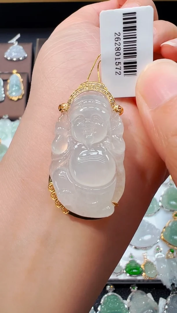 吊坠(不含链)18K金镶嵌翡翠财神爷吊坠1572