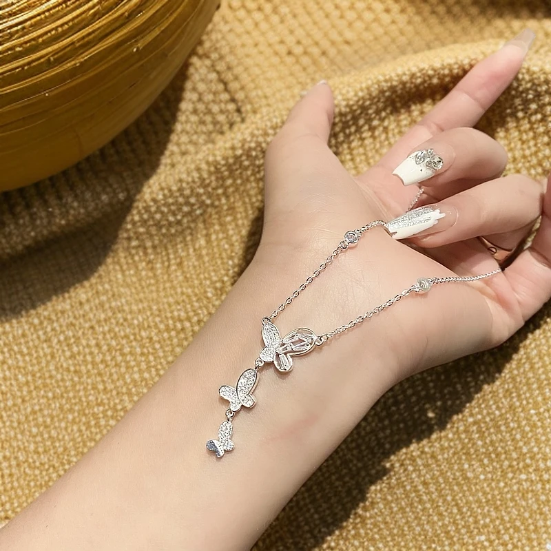 坠链均足银 流苏蝴蝶项链 足银百搭项链