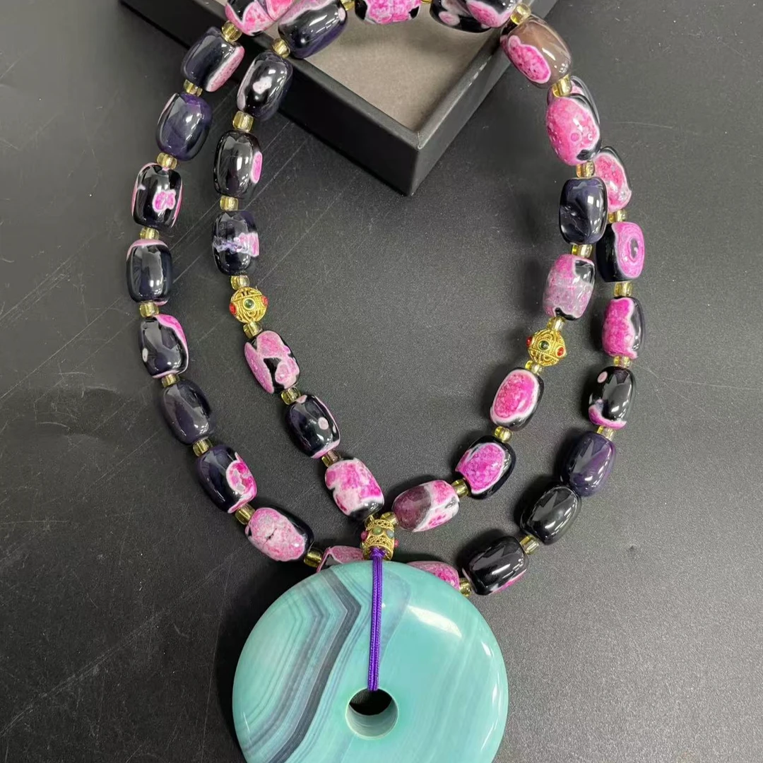 【小杰推荐】黑粉胆花魂桶珠配平安扣项链 （多样性发其一）10764