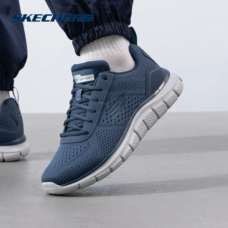 斯凯奇男鞋新款蓝色网面运动鞋轻便透气健步鞋低帮休闲鞋旅游鞋子