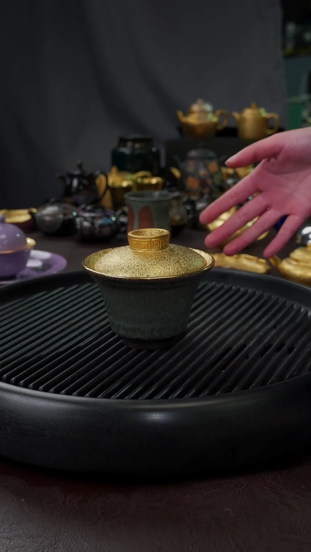 【闪购商品】杯【宜景窑天目釉青釉鎏金】盖碗