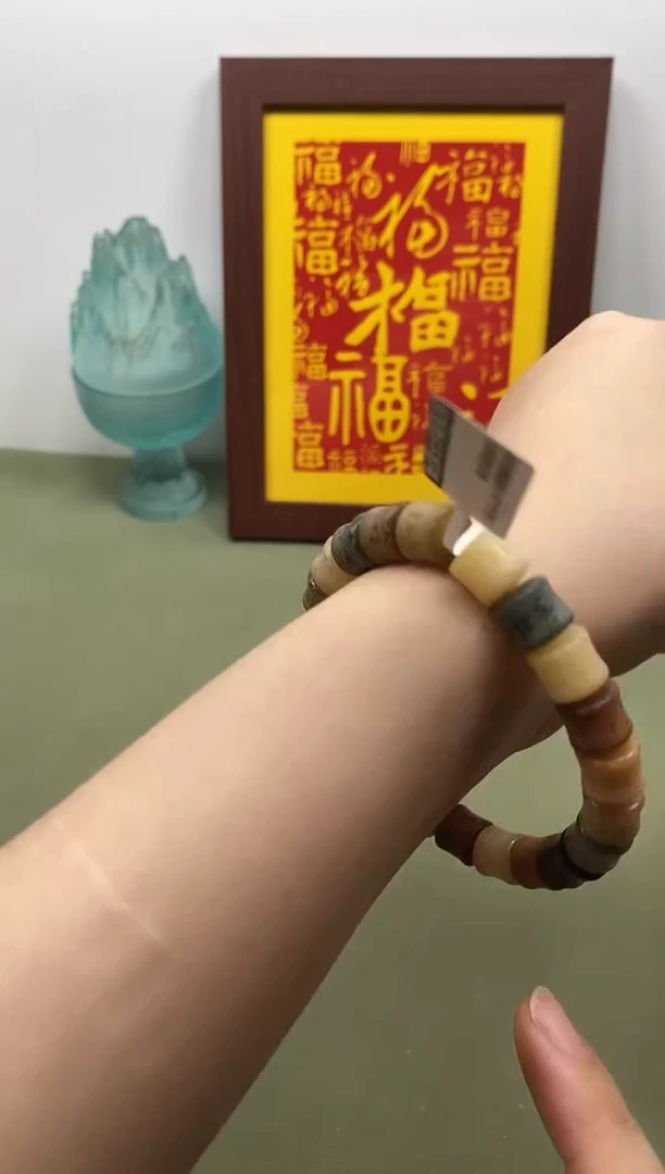 白玉菩提手串多宝菩提9x10竹节珠六字真言手串